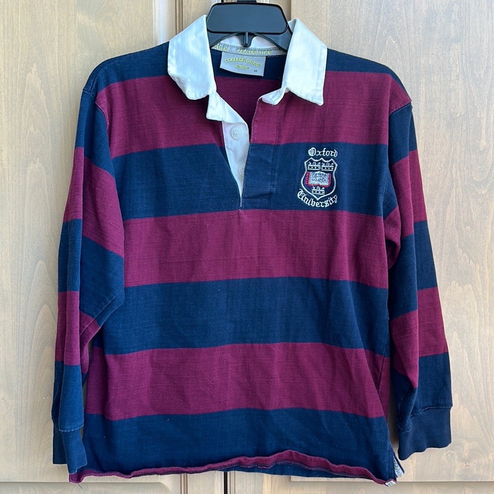 Vintage Oxford University embroidered oversized relaxed fit stripe rugby shirt